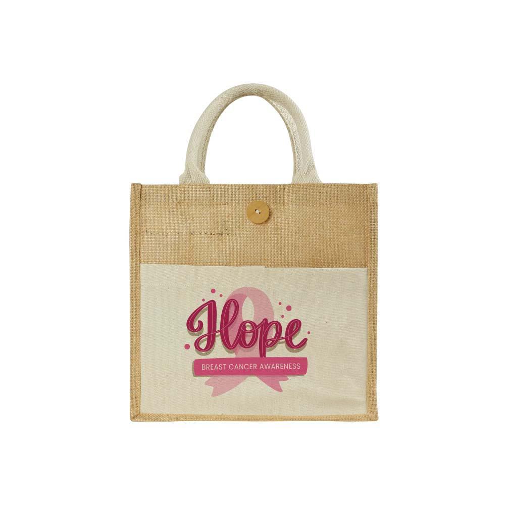 Customized Eco-Friendly Jute Bags with Breast Cancer Awareness Logo Online